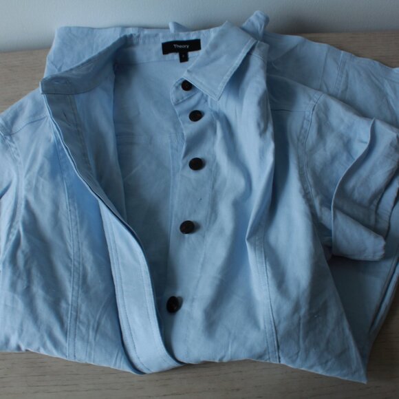 Theory Romper Button Up Shorts Pockets Collar Pale Blue - Picture 5 of 10